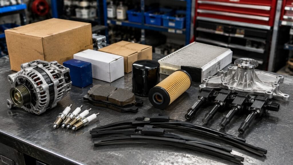 10万キロ前後の車で交換を検討する消耗部品や自動車部品のイメージ