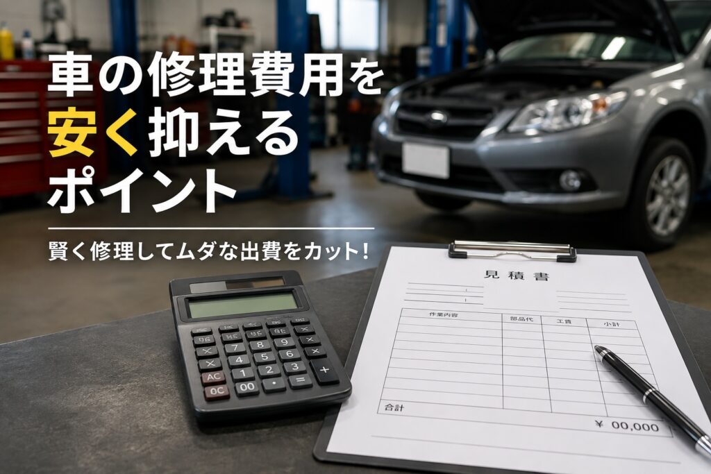 車の修理費用を安く抑えるポイントを見積書とともに紹介するイメージ