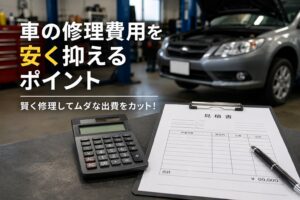 車の修理費用を安く抑えるポイントを見積書とともに紹介するイメージ