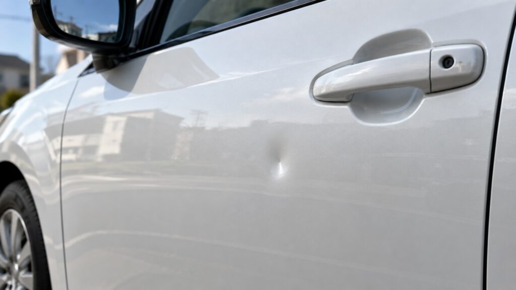 車のドアにできた小さなエクボ状のへこみ
