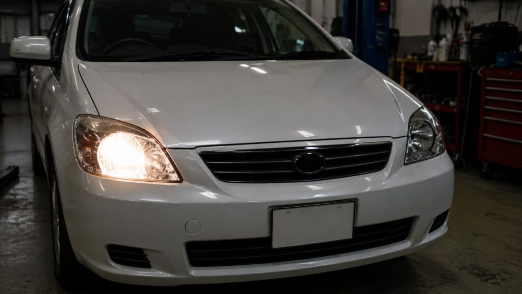 車のヘッドライトが片側だけ点灯していない状態