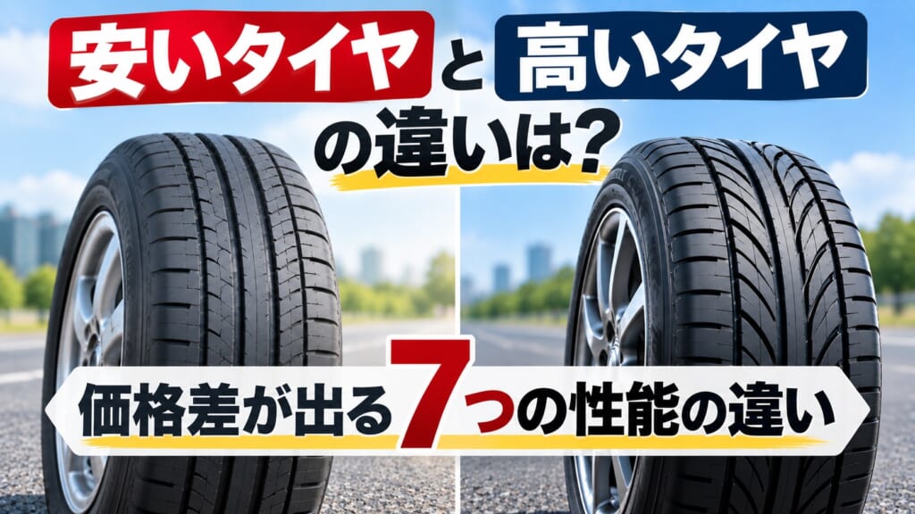 安いタイヤと高いタイヤの7つの性能の違いを比較したイメージ