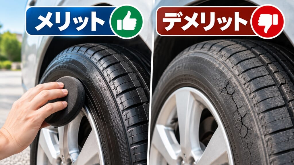 タイヤワックスのメリットとデメリットを比較した画像