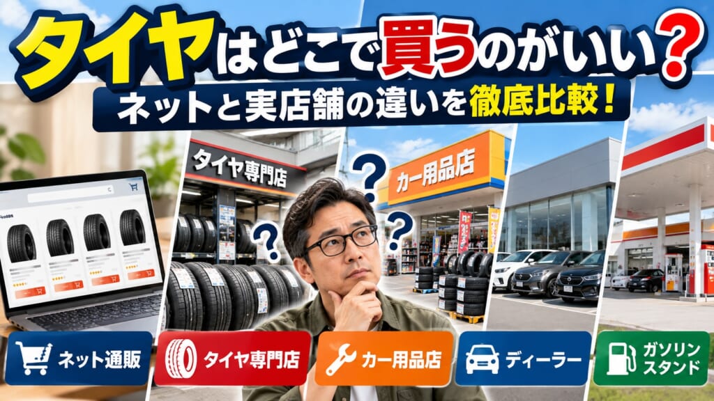 タイヤはどこで買うのがいいかネット通販と実店舗を比較したイメージ